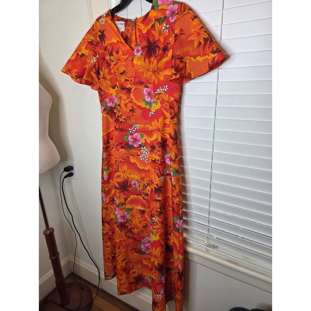 VTG Royal Hawaiian Mumu Dress Orange Floral Maxi Made In Hawaii Tropical - Picture 6 of 8